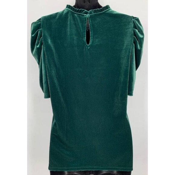 CeCe Womens Blouse Top Small S Green Velvet Short Sleeve High Neck Stretch New - Picture 4 of 6